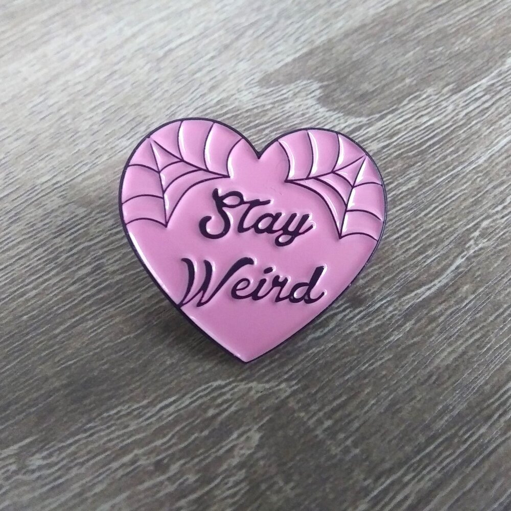 Stay Weird Pink Heart Enamel Pin